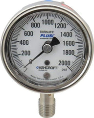 Ashcroft - 2-1/2" Dial, 1/4 Thread, 0-2,000 Scale Range, Pressure Gauge - Lower Connection Mount, Accurate to 1% of Scale - Apex Tool & Supply