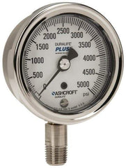 Ashcroft - 2-1/2" Dial, 1/4 Thread, 0-5,000 Scale Range, Pressure Gauge - Lower Connection Mount, Accurate to 1% of Scale - Apex Tool & Supply