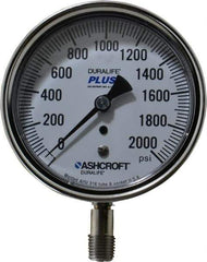 Ashcroft - 3-1/2" Dial, 1/4 Thread, 0-2,000 Scale Range, Pressure Gauge - Lower Connection Mount, Accurate to 1% of Scale - Apex Tool & Supply