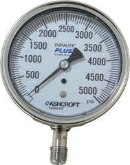 Ashcroft - 3-1/2" Dial, 1/4 Thread, 0-5,000 Scale Range, Pressure Gauge - Lower Connection Mount, Accurate to 1% of Scale - Apex Tool & Supply
