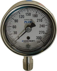Ashcroft - 2-1/2" Dial, 1/4 Thread, 0-300 Scale Range, Pressure Gauge - Lower Connection Mount, Accurate to 1% of Scale - Apex Tool & Supply