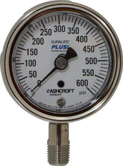 Ashcroft - 2-1/2" Dial, 1/4 Thread, 0-600 Scale Range, Pressure Gauge - Lower Connection Mount, Accurate to 1% of Scale - Apex Tool & Supply