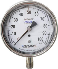 Ashcroft - 3-1/2" Dial, 1/4 Thread, 0-100 Scale Range, Pressure Gauge - Lower Connection Mount, Accurate to 1% of Scale - Apex Tool & Supply