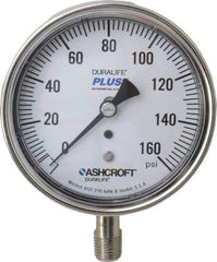 Ashcroft - 3-1/2" Dial, 1/4 Thread, 0-160 Scale Range, Pressure Gauge - Lower Connection Mount, Accurate to 1% of Scale - Apex Tool & Supply