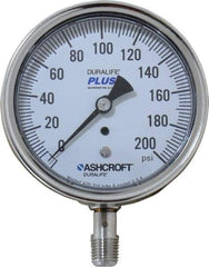 Ashcroft - 3-1/2" Dial, 1/4 Thread, 0-200 Scale Range, Pressure Gauge - Lower Connection Mount, Accurate to 1% of Scale - Apex Tool & Supply