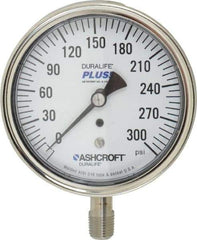 Ashcroft - 3-1/2" Dial, 1/4 Thread, 0-300 Scale Range, Pressure Gauge - Lower Connection Mount, Accurate to 1% of Scale - Apex Tool & Supply