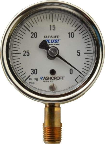 Ashcroft - 2-1/2" Dial, 1/4 Thread, 30-0 Scale Range, Pressure Gauge - Lower Connection Mount, Accurate to 1% of Scale - Apex Tool & Supply