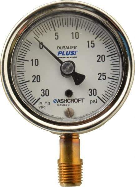 Ashcroft - 2-1/2" Dial, 1/4 Thread, 30-0-30 Scale Range, Pressure Gauge - Lower Connection Mount, Accurate to 1% of Scale - Apex Tool & Supply