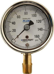 Ashcroft - 2-1/2" Dial, 1/4 Thread, 0-160 Scale Range, Pressure Gauge - Lower Connection Mount, Accurate to 1% of Scale - Apex Tool & Supply