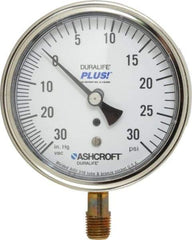 Ashcroft - 3-1/2" Dial, 1/4 Thread, 30-0-30 Scale Range, Pressure Gauge - Lower Connection Mount, Accurate to 1% of Scale - Apex Tool & Supply