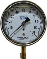 Ashcroft - 3-1/2" Dial, 1/4 Thread, 0-100 Scale Range, Pressure Gauge - Lower Connection Mount, Accurate to 1% of Scale - Apex Tool & Supply