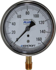 Ashcroft - 3-1/2" Dial, 1/4 Thread, 0-160 Scale Range, Pressure Gauge - Lower Connection Mount, Accurate to 1% of Scale - Apex Tool & Supply