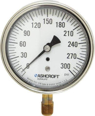 Ashcroft - 3-1/2" Dial, 1/4 Thread, 0-300 Scale Range, Pressure Gauge - Lower Connection Mount, Accurate to 1% of Scale - Apex Tool & Supply