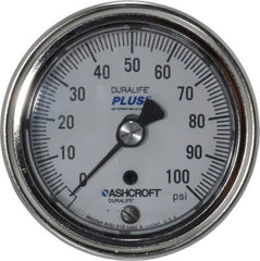Ashcroft - 2-1/2" Dial, 1/4 Thread, 0-100 Scale Range, Pressure Gauge - Center Back Connection Mount, Accurate to 1% of Scale - Apex Tool & Supply