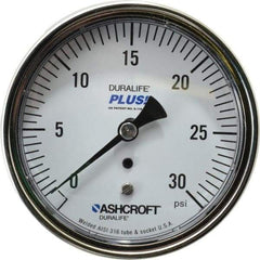 Ashcroft - 3-1/2" Dial, 1/4 Thread, 0-30 Scale Range, Pressure Gauge - Center Back Connection Mount, Accurate to 1% of Scale - Apex Tool & Supply
