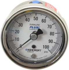 Ashcroft - 2-1/2" Dial, 1/4 Thread, 0-100 Scale Range, Pressure Gauge - Center Back Connection Mount, Accurate to 1% of Scale - Apex Tool & Supply