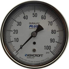 Ashcroft - 3-1/2" Dial, 1/4 Thread, 0-100 Scale Range, Pressure Gauge - Center Back Connection Mount, Accurate to 1% of Scale - Apex Tool & Supply