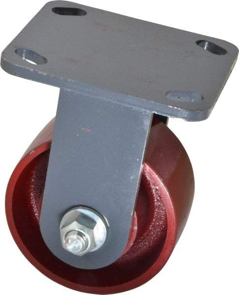 Hamilton - 4" Diam x 2" Wide x 5-5/8" OAH Top Plate Mount Rigid Caster - Cast Iron, 1,000 Lb Capacity, Roller Bearing, 4 x 4-1/2" Plate - Apex Tool & Supply