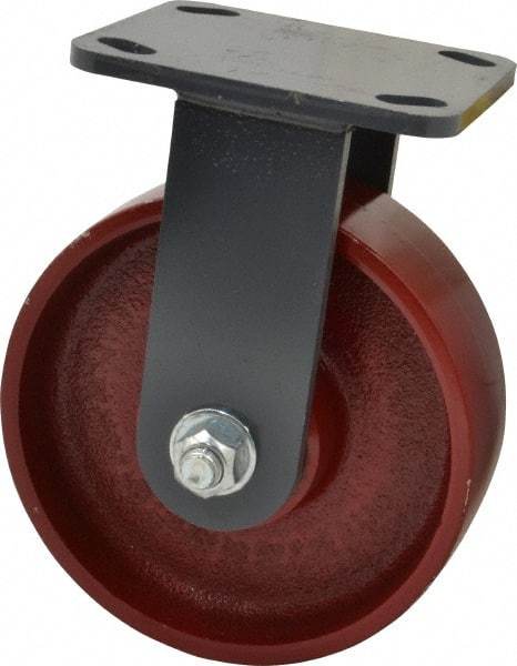 Hamilton - 6" Diam x 2" Wide x 7-1/2" OAH Top Plate Mount Rigid Caster - Cast Iron, 1,400 Lb Capacity, Roller Bearing, 4 x 4-1/2" Plate - Apex Tool & Supply