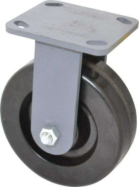 Hamilton - 6" Diam x 2" Wide x 7-1/2" OAH Top Plate Mount Rigid Caster - Phenolic, 1,200 Lb Capacity, Roller Bearing, 4 x 4-1/2" Plate - Apex Tool & Supply