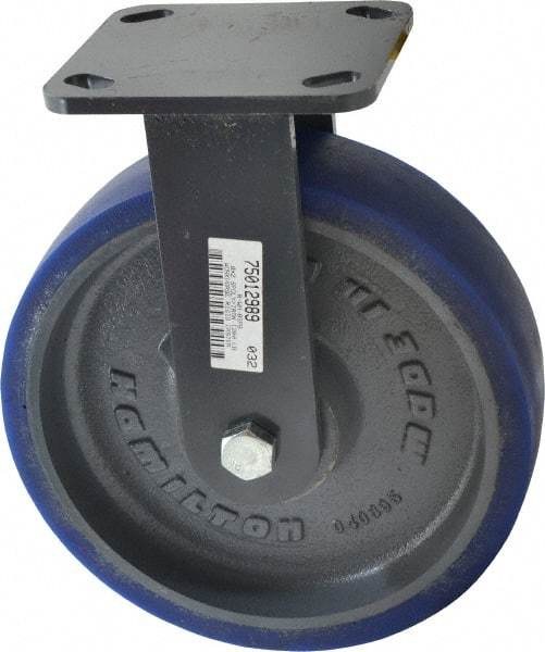 Hamilton - 8" Diam x 2" Wide x 9-1/2" OAH Top Plate Mount Rigid Caster - Polyurethane, 1,200 Lb Capacity, Precision Sealed Bearing, 4 x 4-1/2" Plate - Apex Tool & Supply