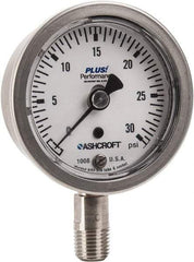 Ashcroft - 2-1/2" Dial, 1/4 Thread, 0-30 Scale Range, Pressure Gauge - Lower Connection Mount, Accurate to 3-2-3% of Scale - Apex Tool & Supply