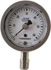 Ashcroft - 2-1/2" Dial, 1/4 Thread, 0-60 Scale Range, Pressure Gauge - Lower Connection Mount, Accurate to 3-2-3% of Scale - Apex Tool & Supply