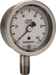 Ashcroft - 2-1/2" Dial, 1/4 Thread, 0-100 Scale Range, Pressure Gauge - Lower Connection Mount, Accurate to 3-2-3% of Scale - Apex Tool & Supply