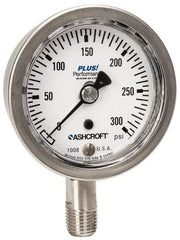 Ashcroft - 2-1/2" Dial, 1/4 Thread, 0-300 Scale Range, Pressure Gauge - Lower Connection Mount, Accurate to 3-2-3% of Scale - Apex Tool & Supply