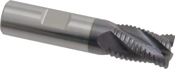 ProMax - 5/8" Diam, Coarse Pitch, 7/8" LOC, 4 Flute Solid Carbide 0.055-0.065" Corner Radius Roughing End Mill - AlTiN Finish, 3" OAL, 5/8" Shank Diam, Single End, Centercutting, 30° Helix - Apex Tool & Supply