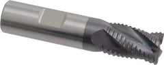 ProMax - 5/8" Diam, Coarse Pitch, 7/8" LOC, 4 Flute Solid Carbide 0.055-0.065" Corner Radius Roughing End Mill - AlTiN Finish, 3" OAL, 5/8" Shank Diam, Single End, Centercutting, 30° Helix - Apex Tool & Supply