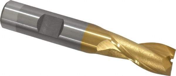OSG - 1/2", 1" LOC, 1/2" Shank Diam, 3" OAL, 2 Flute, Cobalt Square End Mill - Single End, TiN Finish, Spiral Flute, 30° Helix, Centercutting, Right Hand Cut, Right Hand Flute, Series 520 - Apex Tool & Supply