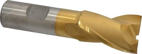 OSG - 1", 1-1/2" LOC, 3/4" Shank Diam, 3-3/4" OAL, 2 Flute, Cobalt Square End Mill - Single End, TiN Finish, Spiral Flute, 30° Helix, Centercutting, Right Hand Cut, Right Hand Flute, Series 520 - Apex Tool & Supply