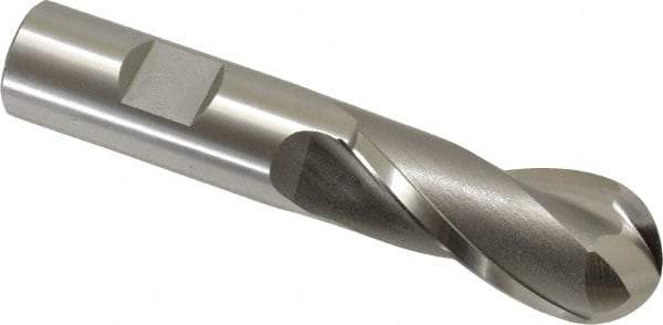 OSG - 7/8" Diam, 1-7/8" LOC, 2 Flute Cobalt Ball End Mill - Uncoated, Single End, 4-1/8" OAL, 3/4" Shank Diam, Spiral Flute - Apex Tool & Supply