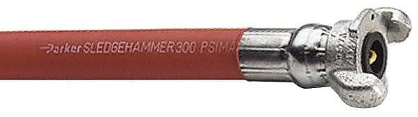 Parker - 3/4" ID x 1-5/32" OD 50' Long Sledgehammer Hose - Universal Style Coupling Ends, 300 Working psi, -40 to 212°F, Red - Apex Tool & Supply