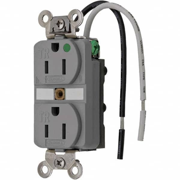 Hubbell Wiring Device-Kellems - 125V 15A NEMA 5-15R Hospital Grade Gray Straight Blade Duplex Receptacle - Apex Tool & Supply