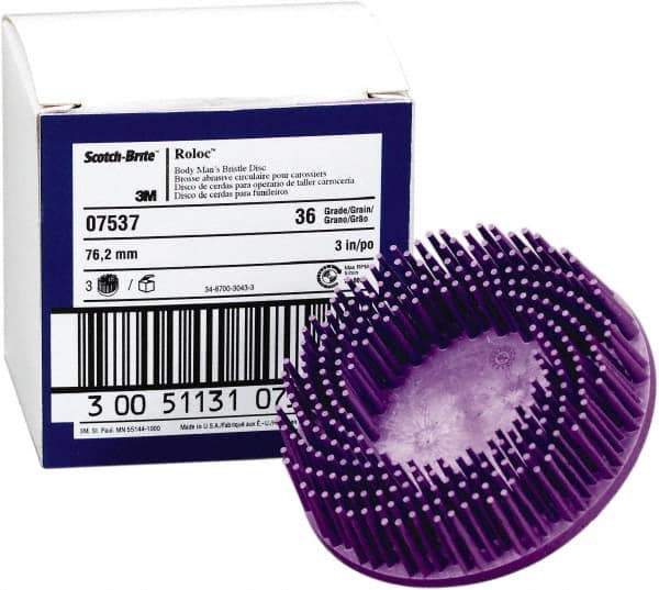 3M - 3" 36 Grit Ceramic Straight Disc Brush - Very Coarse Grade, Type R Quick Change Connector, 3/4" Trim Length, 0.37" Arbor Hole - Apex Tool & Supply