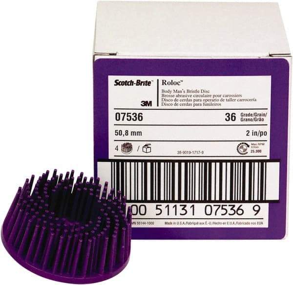 3M - 2" 36 Grit Ceramic Straight Disc Brush - Very Coarse Grade, Type R Quick Change Connector, 3/4" Trim Length, 0.37" Arbor Hole - Apex Tool & Supply