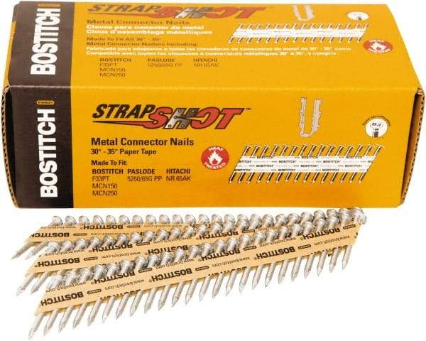 Stanley Bostitch - 16 Gauge 0.0598" Shank Diam 1-1/2" Long Metal Connecting Nails for Power Nailers - Steel, Bright Finish, Smooth Shank, Angled Stick Paper Tape Collation, Round Head - Apex Tool & Supply