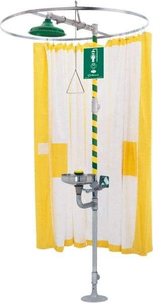 Haws - 78" Long, Tyvek Plumbed Wash Station Shower Curtain - Yellow & White Matting, Compatible with Emergency Showers - Apex Tool & Supply