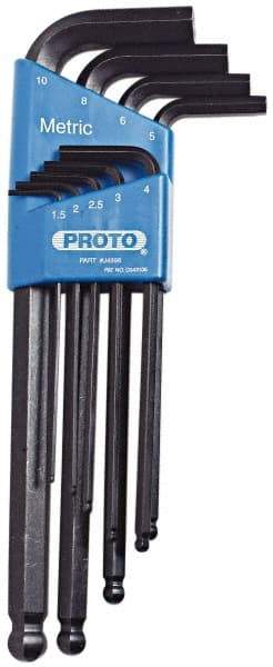 Proto - 9 Piece L-Key Ball End Hex Key Set - Hex Range 1.5 to 10mm, Carbon Steel - Apex Tool & Supply