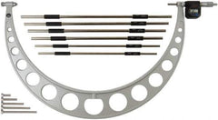 Mitutoyo - 6 Anvil, Electronic, 12 to 18 Inch Range, Carbide Face Interchangeable Anvil Micrometer - Ratchet Stop Thimble, 0.0001 Inch Resolution, 0.000160 0.00016 + 0.00004 (L/3) Inch Accuracy, SR44 Battey, Includes 6 Anvils and Fitted Wooden Case - Apex Tool & Supply