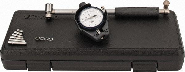 Mitutoyo - 6 Anvil, 1.4 to 2-1/2" Dial Bore Gage - 0.0001" Graduation, 5.9" Gage Depth, Accurate to 0.00008", Carbide Contact Point - Apex Tool & Supply