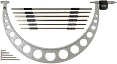 Mitutoyo - 6 Anvil, Electronic, 18 to 24 Inch Range, Carbide Face Interchangeable Anvil Micrometer - Ratchet Stop Thimble, 0.0001 Inch Resolution, 0.000160 0.00016 + 0.00004 (L/3) Inch Accuracy, SR44 Battey, Includes 6 Anvils and Fitted Wooden Case - Apex Tool & Supply