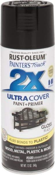 Rust-Oleum - Black, Gloss, Enamel Spray Paint - 8 to 12 Sq Ft per Can, 12 oz Container - Apex Tool & Supply