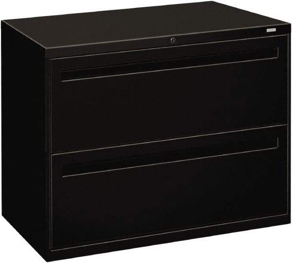 Hon - 36" Wide x 28-3/8" High x 19-1/4" Deep, 2 Drawer Lateral File - Steel, Black - Apex Tool & Supply