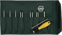 Wiha - 12 Piece, 4mm Drive Screwdriver Insert Torx Bit Set - #000 to #1 Phillips, 1.5 to 4mm Hex, T1 to T15 Torx, 1.5, 3, 2, 3.5, 2.5 & 4mm Slotted - Apex Tool & Supply