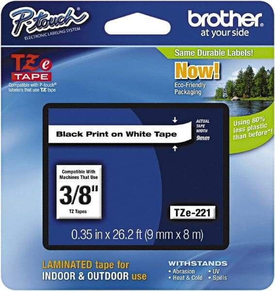 Brother - 3/8" Wide x 314.4" Long, White Plastic/Paper Tape Cassette - For Label Maker - Apex Tool & Supply