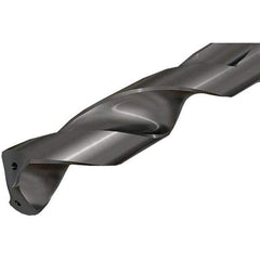 Iscar - 0.633" Spiral Flute Solid Carbide Screw Machine Drill Bit - TiAlN Finish, Right Hand Cut, 2.35" Flute Length, 4.36" OAL, Standard Point, Straight Shank, Through Coolant - Apex Tool & Supply