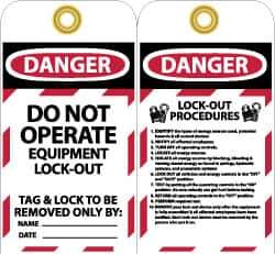 NMC - 3" High x 6" Long, DANGER - DO NOT OPERATE - EQUIPMENT LOCK-OUT - TAG & LOCK TO BE REMOVED ONLY BY:, English Safety & Facility Lockout Tag - Tag Header: Danger, 2 Sides, Black, Red & White Unrippable Vinyl - Apex Tool & Supply